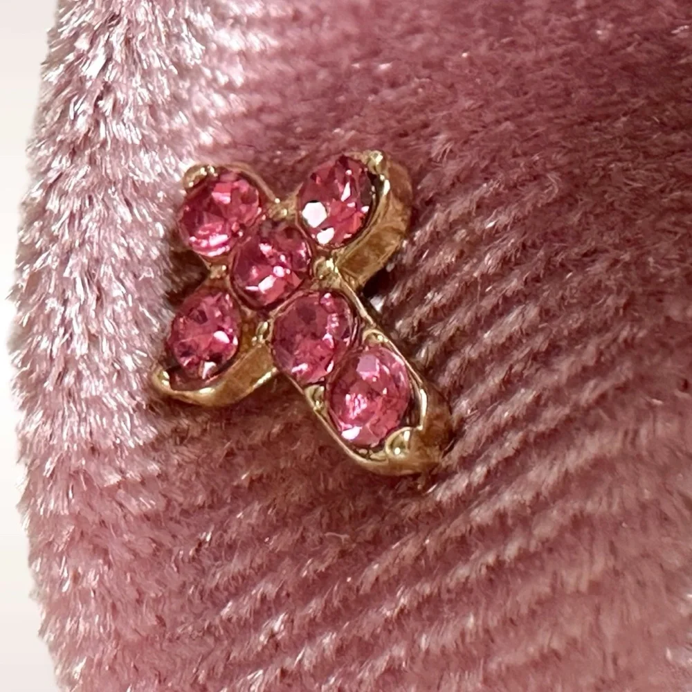 Free People Blush Pink Velvet Rose Brooch 5 Pairs of Stud Earrings Cross Heart